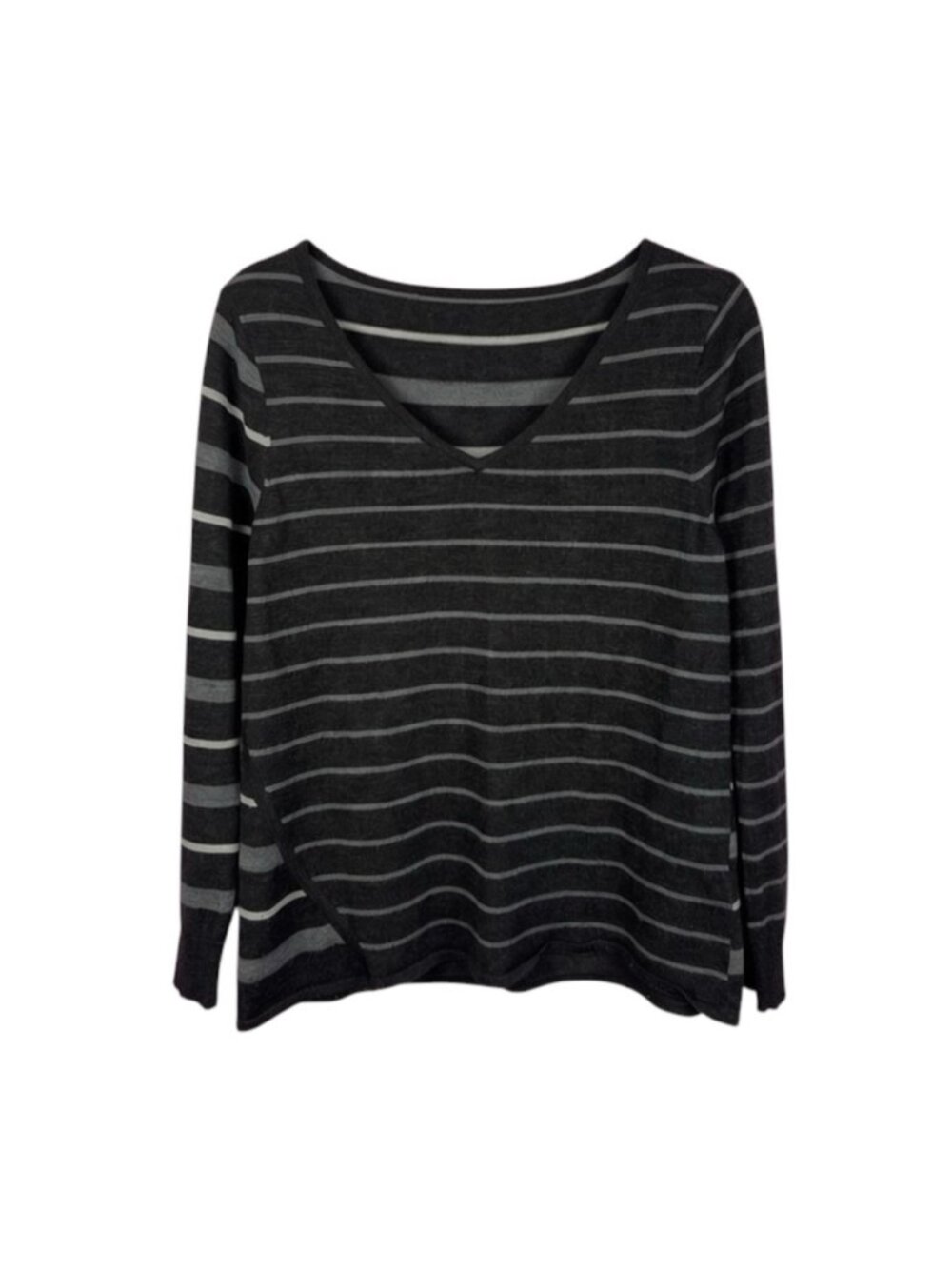 Smartwool Merino Wool Striped Sweater Women's Medium Grey V-Neck